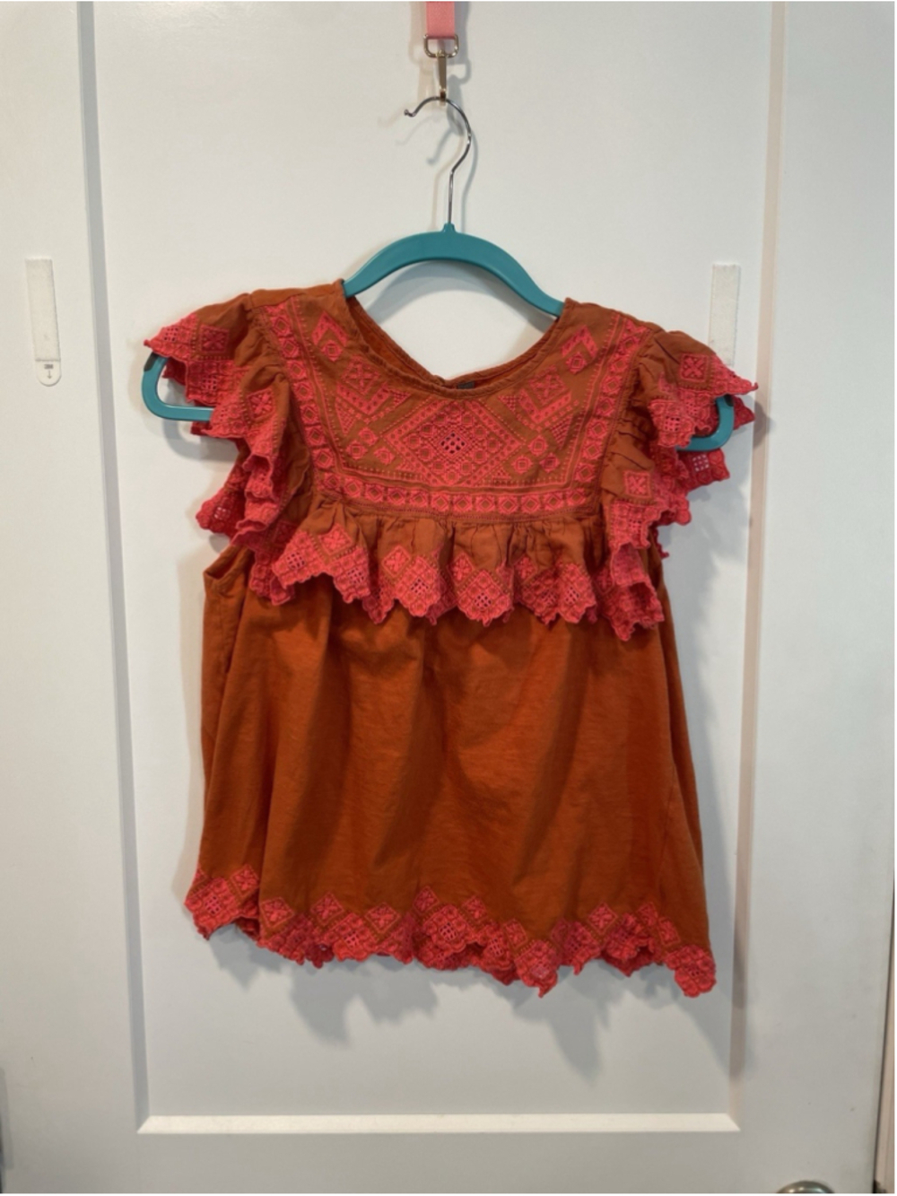 Anthropologie Women's Sz M Rica Embroidered Boho Chic Short Flutter Sleeve Top